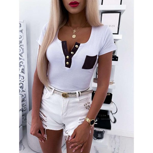 women's t-shirt block button tshirt women short sleeve summer casual v-neck patchwork slim tee shirt korean clothing sj6397x, White
women's t-shirt block button tshirt women short sleeve summer casual v-neck patchwork slim tee shirt korean clothing sj6397x, White