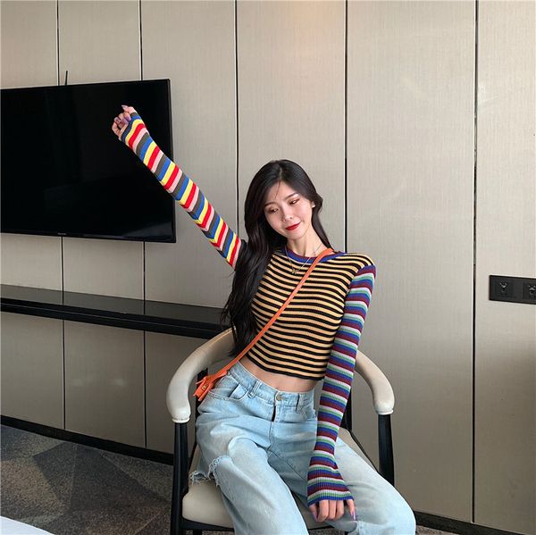 2021 new autumn striped in knitted sweatshirt girl's casual wind thin shirt harvest women's long sleeve nms7, White;black
2021 new autumn striped in knitted sweatshirt girl's casual wind thin shirt harvest women's long sleeve nms7, White;black