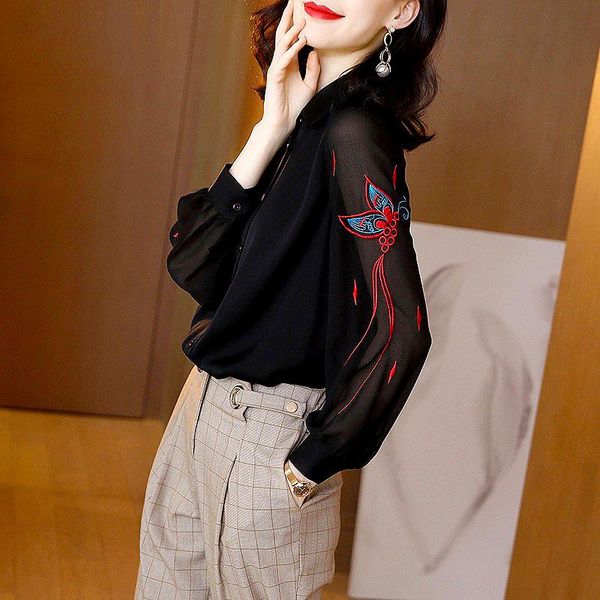 women's blouses & shirts spring autumn long sleeve chic embroidery clothes elegant ladies chiffon ls126, White
women's blouses & shirts spring autumn long sleeve chic embroidery clothes elegant ladies chiffon ls126, White