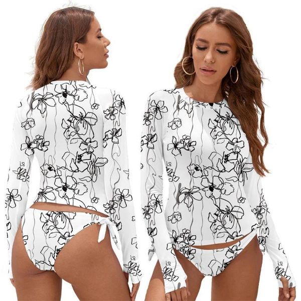 women's swimwear surfing swimsuit for women 2021 bikini long sleeve floral print push up summer bath suit two piece bandeau biquini, White;black