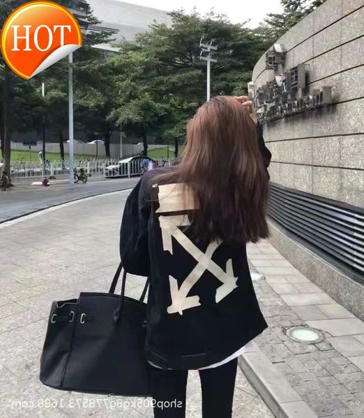tape arrow off printing bronzing denim 21 autumn winter men's and women's lovers' jacket fashion, Black
tape arrow off printing bronzing denim 21 autumn winter men's and women's lovers' jacket fashion, Black