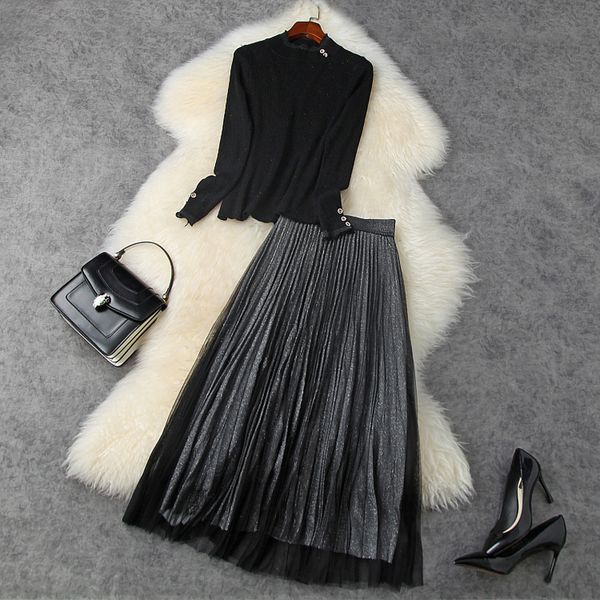 2021 clothing new two piece set office work casual womens sets slim knit sweater gauze pleats long half skirt suit kyxk, Black;gray
2021 clothing new two piece set office work casual womens sets slim knit sweater gauze pleats long half skirt suit kyxk, Black;gray