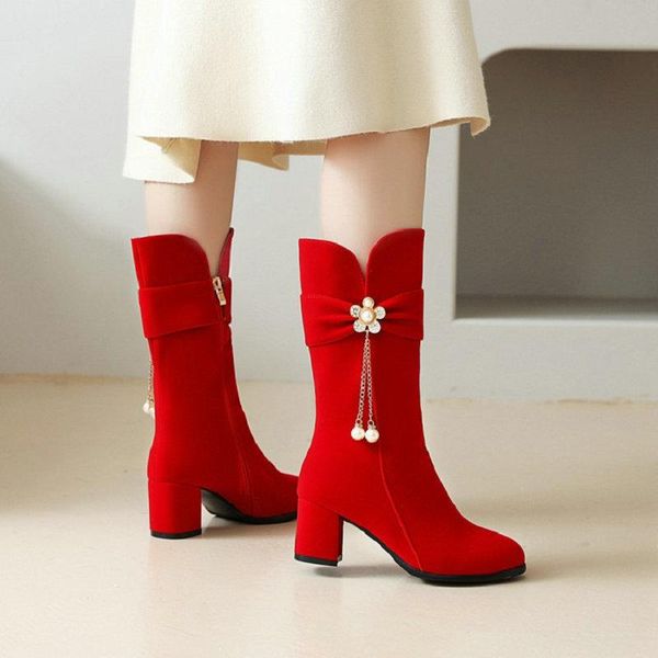 boots sianie tianie winter velvet velour chic red black chunky heels womans shoes mid-calf fur with pearls pendant decoration
boots sianie tianie winter velvet velour chic red black chunky heels womans shoes mid-calf fur with pearls pendant decoration