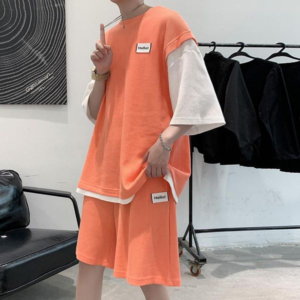 men's tracksuits fashion patchwork color summer half sleeve t-shirts sets simple all match loose casual short homme + tees streetwear s, Gray
men's tracksuits fashion patchwork color summer half sleeve t-shirts sets simple all match loose casual short homme + tees streetwear s, Gray