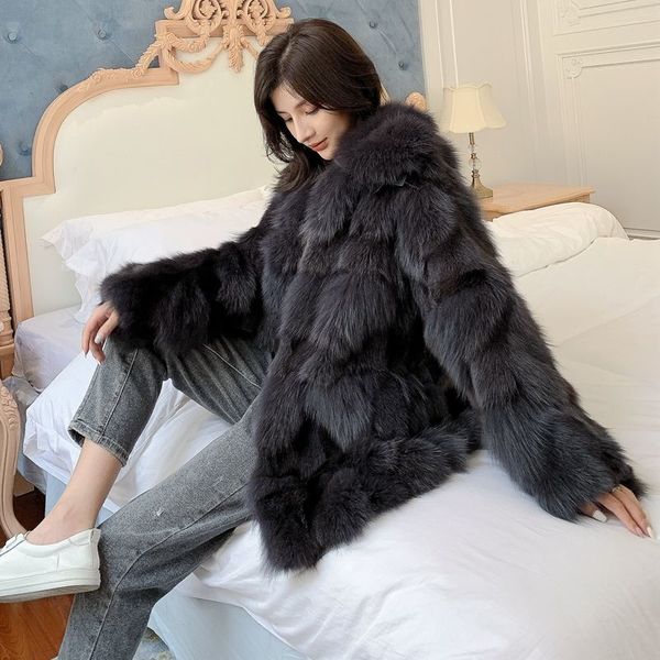 women 2021 winter real solid color female fox fur new fashion collar would send jacket ladies office long coat s69 88tu, Black
women 2021 winter real solid color female fox fur new fashion collar would send jacket ladies office long coat s69 88tu, Black