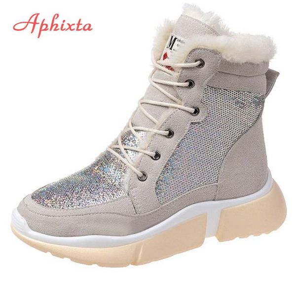 boots aphixta plush warm snow women platform height increasing winter bling sequined furry shoes chunky sole, Black
boots aphixta plush warm snow women platform height increasing winter bling sequined furry shoes chunky sole, Black