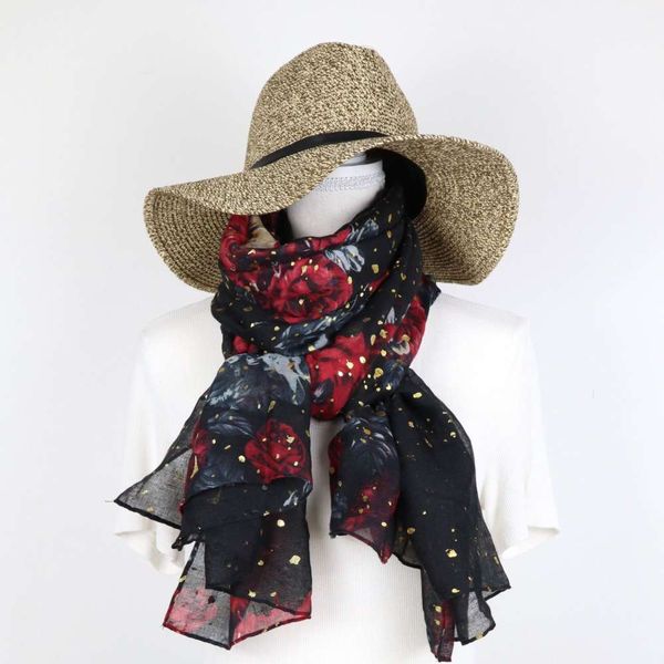 dark night rose scarf women's spring and summer thin gilded shawl, Blue;gray