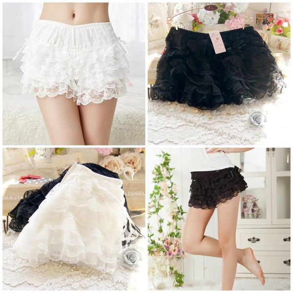 women's shorts japanese cute style for girl women lace elastic waist bottoming, White;black
women's shorts japanese cute style for girl women lace elastic waist bottoming, White;black