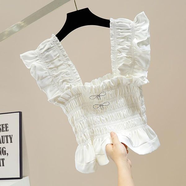 women's blouses & shirts 2021 summer pleated ruffled vest female slim diamonds bow ruffles sleeveless blouse ladies crop top, White
women's blouses & shirts 2021 summer pleated ruffled vest female slim diamonds bow ruffles sleeveless blouse ladies crop top, White