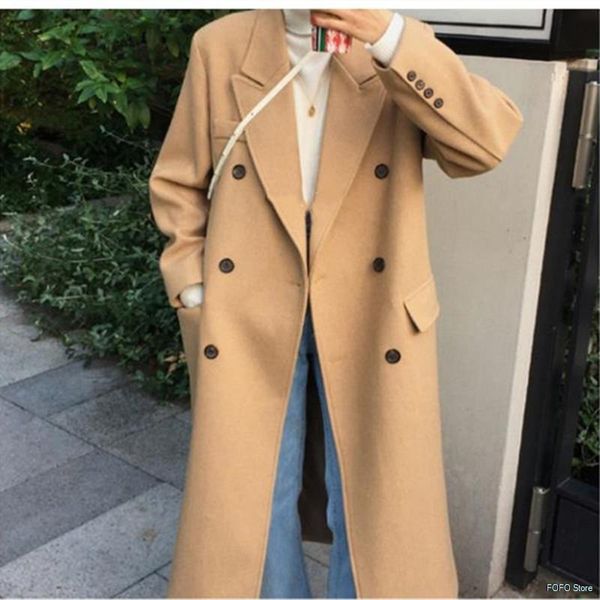 women's wool & blends korean chic apricot long coat woman winter autumn 2021 elegant loose trench for women double breasted streetwear, Black
women's wool & blends korean chic apricot long coat woman winter autumn 2021 elegant loose trench for women double breasted streetwear, Black
