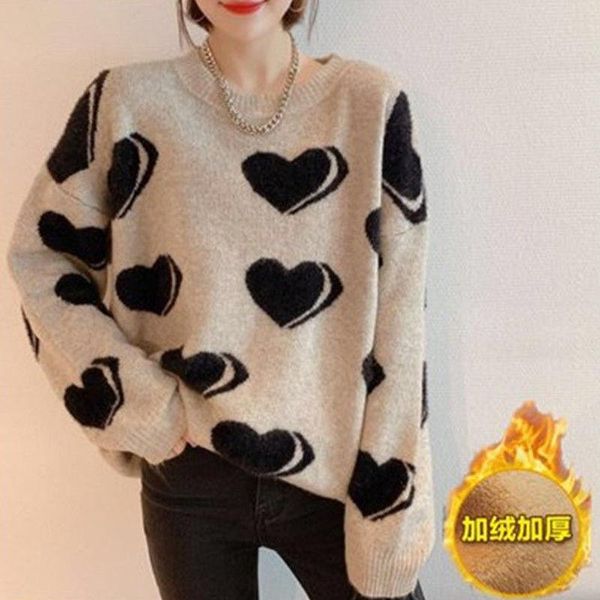 net red sweater autumn and winter new loose version of love lazy style fashion long sleeve women's knitted pullover sweater, White;black
net red sweater autumn and winter new loose version of love lazy style fashion long sleeve women's knitted pullover sweater, White;black