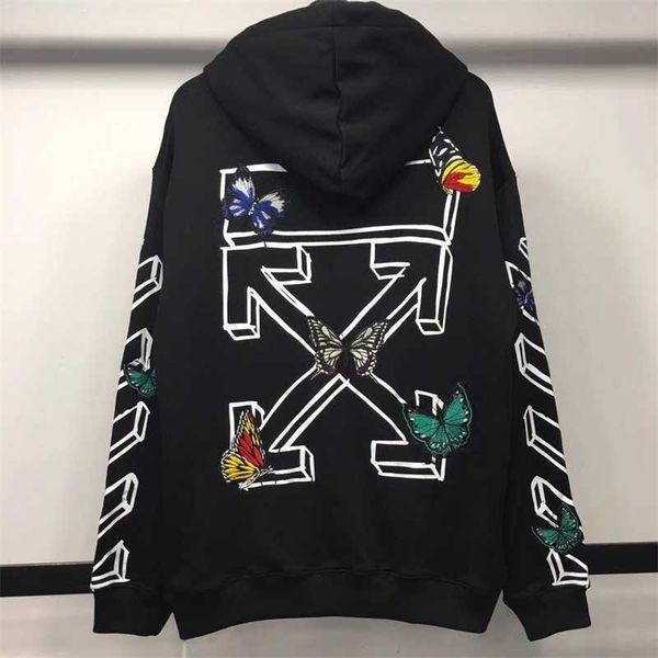 early spring 2021 new edition off butterfly embroidery arrow loose print hooded sweater, Black
early spring 2021 new edition off butterfly embroidery arrow loose print hooded sweater, Black