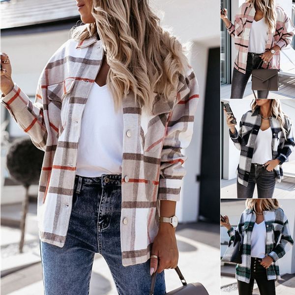 40.# women casual mode losse plaid printed pocket long mouw jacket winter cold-proof jassen coat short, Black;brown
40.# women casual mode losse plaid printed pocket long mouw jacket winter cold-proof jassen coat short, Black;brown