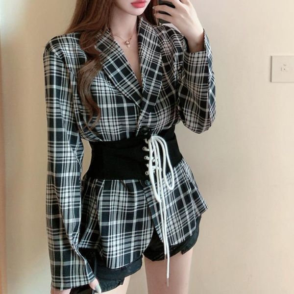 women's suits & blazers women jackets 2021 korean fashion vintage notched collar contrast check design single-breasted sashes waist lon, White;black
women's suits & blazers women jackets 2021 korean fashion vintage notched collar contrast check design single-breasted sashes waist lon, White;black