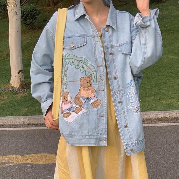 women's jackets japan style denim jacket solid casual blue autumn loose jeans coats female bear pattern embroidery, Black;brown
women's jackets japan style denim jacket solid casual blue autumn loose jeans coats female bear pattern embroidery, Black;brown
