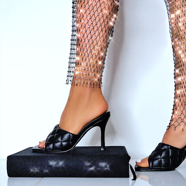 new pu rhombus square head peep toe high heel sandals summer fashion slip on thin heels slides women outdoor comfort, Black
new pu rhombus square head peep toe high heel sandals summer fashion slip on thin heels slides women outdoor comfort, Black