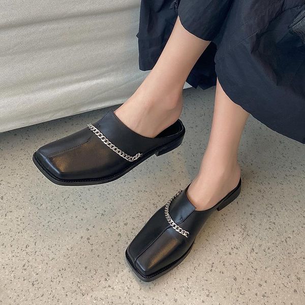slippers qzyerai 2021 style summer women genuine leather fashion with low metal cowhide women's shoes, Black
slippers qzyerai 2021 style summer women genuine leather fashion with low metal cowhide women's shoes, Black
