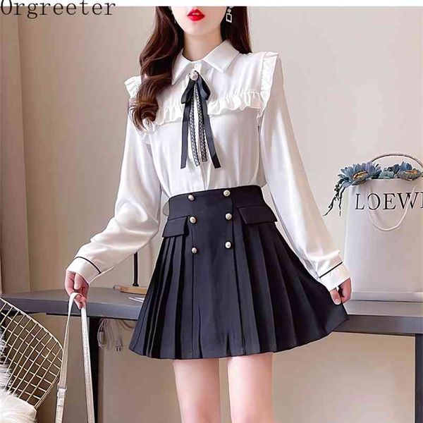 women's stylish all-match casual suits spring preppy style bowknot ruffles chiffon shirt + double-breasted pleated skirt sets 210602, White
women's stylish all-match casual suits spring preppy style bowknot ruffles chiffon shirt + double-breasted pleated skirt sets 210602, White