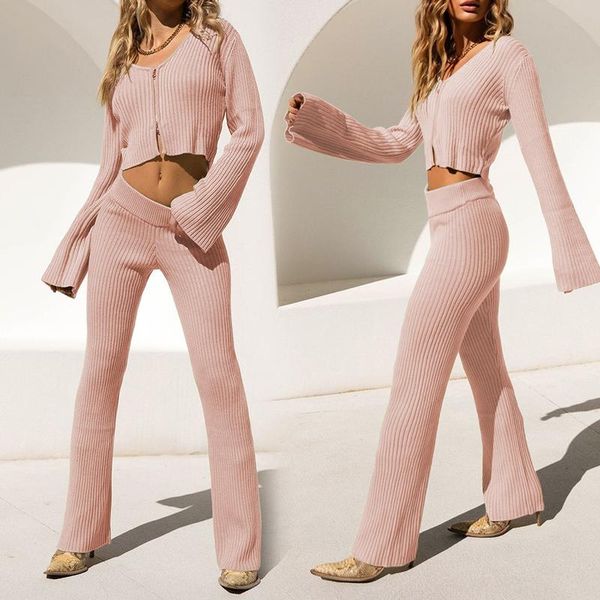 two piece set women knitted suit coffee pink spring fall pullover casual zipper sweatshirt ribbed flare pants francais outfits, White
two piece set women knitted suit coffee pink spring fall pullover casual zipper sweatshirt ribbed flare pants francais outfits, White