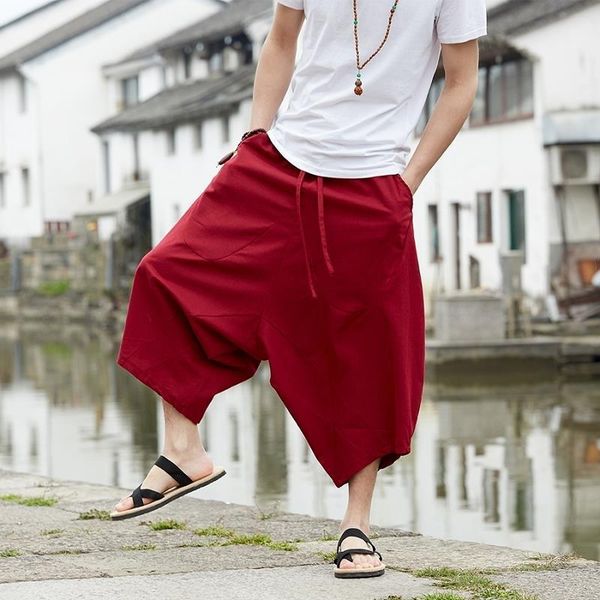 men's pants lantern loose harlan seven point wide leg big crotch summer, Black
