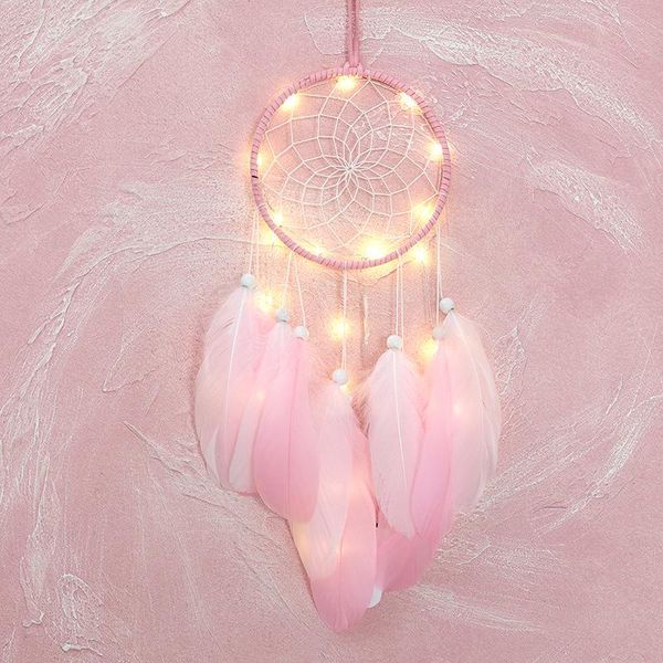 decorative objects & figurines dream catcher handmade feathers ornament wall car hanging decor with string light
decorative objects & figurines dream catcher handmade feathers ornament wall car hanging decor with string light