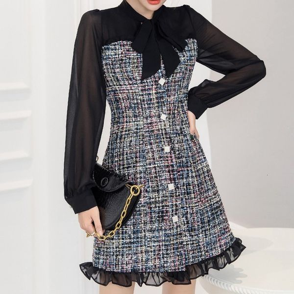 2021 autumn winter new vintage dresses korean women elegant mesh patchwork tweed dress party long sleeve runway vestidos o41r, Black;gray
2021 autumn winter new vintage dresses korean women elegant mesh patchwork tweed dress party long sleeve runway vestidos o41r, Black;gray