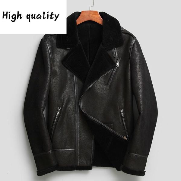 men's leather & faux sheepskin mens coat genuine jacket men winter sheep shearling real fur chaqueta, Black
men's leather & faux sheepskin mens coat genuine jacket men winter sheep shearling real fur chaqueta, Black