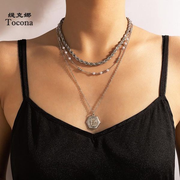 pendant necklaces tocona luxury pearl stone coin necklace for women charms silver color multi-layer thick chain party jewelry collar 17985
pendant necklaces tocona luxury pearl stone coin necklace for women charms silver color multi-layer thick chain party jewelry collar 17985
