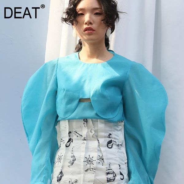 women's t-shirt deat 2021 summer fashion women clothes full sleeves organza round enck bust open high waist shirt pullover wg38605l, White
women's t-shirt deat 2021 summer fashion women clothes full sleeves organza round enck bust open high waist shirt pullover wg38605l, White