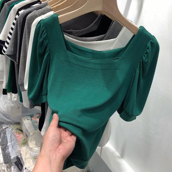 women's t-shirt easycore fashion puff sleeve square-neck girl pure cotton solid color, White
women's t-shirt easycore fashion puff sleeve square-neck girl pure cotton solid color, White