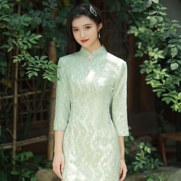 ethnic clothing women solid lace floral cheongsam beading mandarin collar qipao slim 3/4 sleeve chinese dresses improved vintage vestid, Red
ethnic clothing women solid lace floral cheongsam beading mandarin collar qipao slim 3/4 sleeve chinese dresses improved vintage vestid, Red