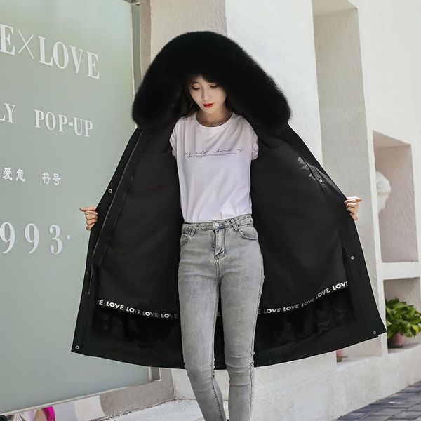 women's fur & faux winter women real coat long lining hooded parka large raccoon collar warm coats removable, Black
women's fur & faux winter women real coat long lining hooded parka large raccoon collar warm coats removable, Black