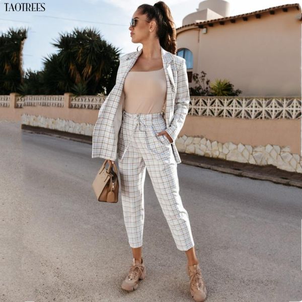 women's two piece pants taotrees plaid two-pieces women blazer sets casual streetwear trousers suits chic office ladies coat suit, White
women's two piece pants taotrees plaid two-pieces women blazer sets casual streetwear trousers suits chic office ladies coat suit, White
