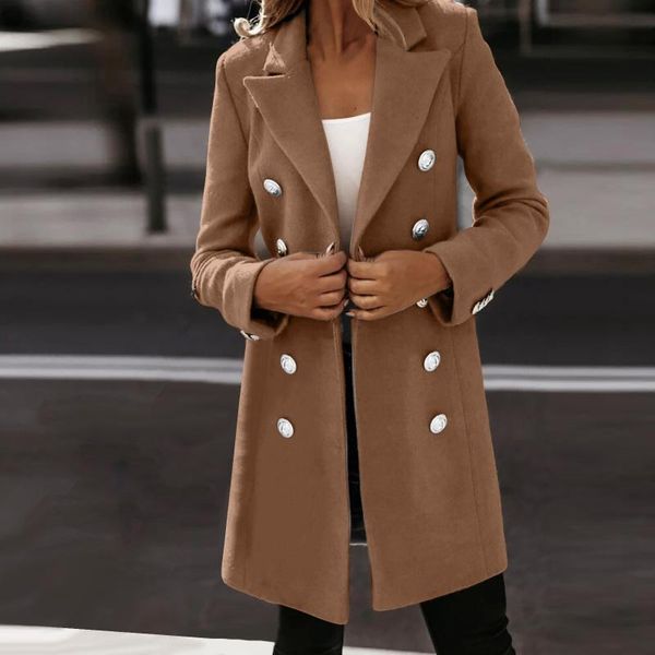 women's wool & blends faux women long coats trench notch collar double breasted vintage elegant lady plus size jackets winter outerwear, Black 
women's wool & blends faux women long coats trench notch collar double breasted vintage elegant lady plus size jackets winter outerwear, Black