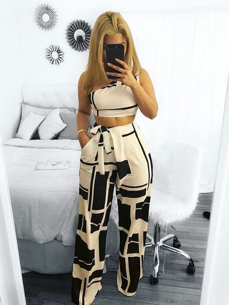 two piece dress sheath color blocks oblique collar women's outfit african fashion and wide legs pants women set causal, White
two piece dress sheath color blocks oblique collar women's outfit african fashion and wide legs pants women set causal, White