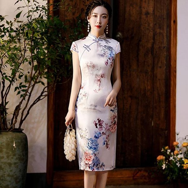 ethnic clothing elegant slim qipao women mandarin collar print chinese dress traditional oriental knee-length cheongsam slit gown, Red
ethnic clothing elegant slim qipao women mandarin collar print chinese dress traditional oriental knee-length cheongsam slit gown, Red