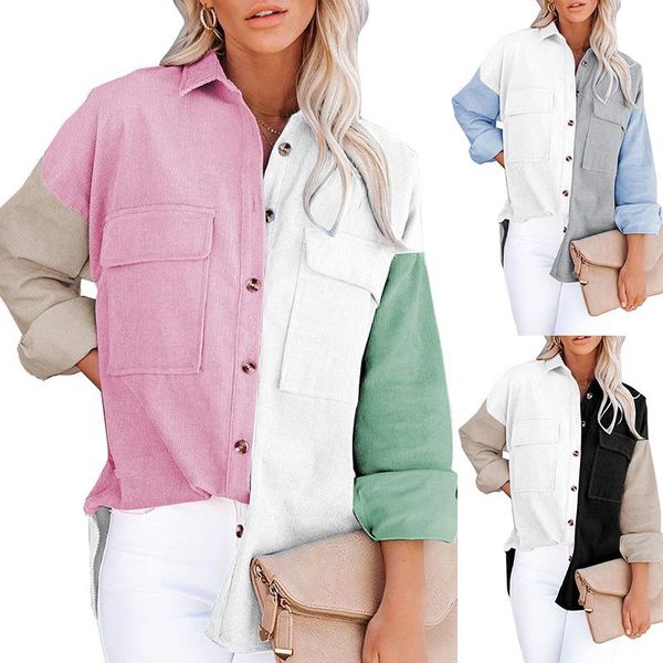 women's jackets fall/winter 2021 contrast color corduroy lapel button-down shirt jacket, Black;brown
women's jackets fall/winter 2021 contrast color corduroy lapel button-down shirt jacket, Black;brown