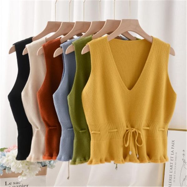 women's vests female autumn winter 2021 waistband tie drawstring sweater vest fashion pullover v-neck knitting pz3068, Black;white
women's vests female autumn winter 2021 waistband tie drawstring sweater vest fashion pullover v-neck knitting pz3068, Black;white