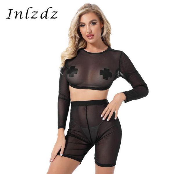 bras sets womens see-through mesh lingerie set round neck long sleeve crop with high waist elastic waistband shorts for bar dance show, Red;black
bras sets womens see-through mesh lingerie set round neck long sleeve crop with high waist elastic waistband shorts for bar dance show, Red;black