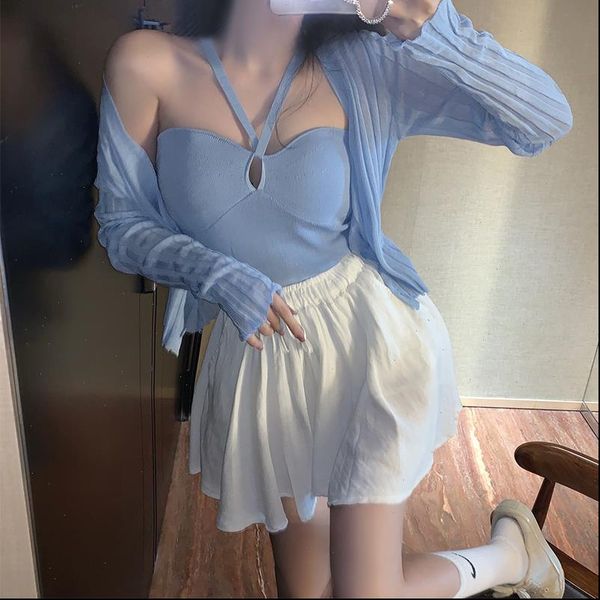 two pieces knitted clothing women v neck sweaters cardigans lady soft thin summer sweater shirts crop for female, White;black
two pieces knitted clothing women v neck sweaters cardigans lady soft thin summer sweater shirts crop for female, White;black