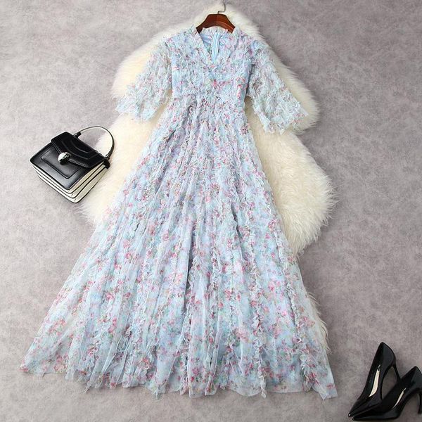 party dresses high street est 2021 designer fashion half sleeve floral gauze ruffle long dress, White;black
party dresses high street est 2021 designer fashion half sleeve floral gauze ruffle long dress, White;black