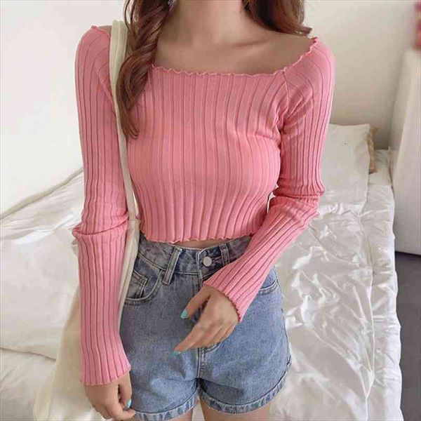 women sweaters off shoulder knitting crop long sleeve stretchy ruffles hem tee shirts women summer solid crop tees, White;black
women sweaters off shoulder knitting crop long sleeve stretchy ruffles hem tee shirts women summer solid crop tees, White;black