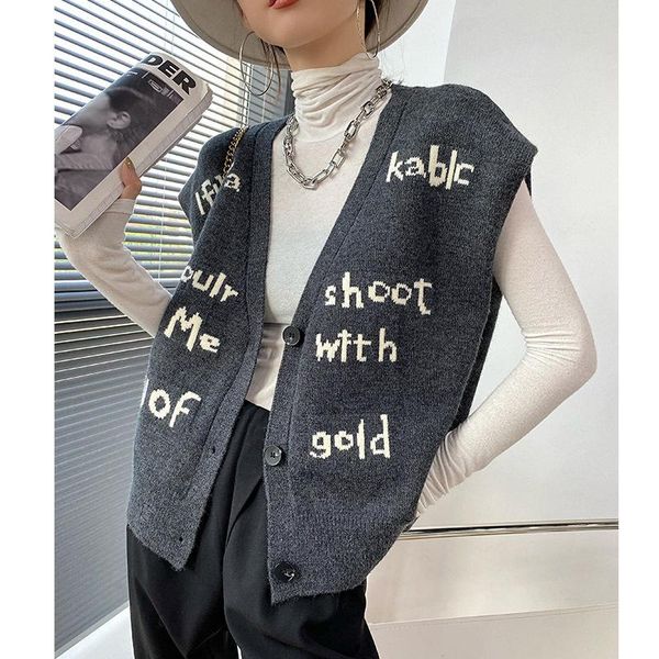 women's vests streetwear print letter vest cardigan 2021 black sleeveless sweater women loose autumn winter knitted casual fashion jump, Black;white
women's vests streetwear print letter vest cardigan 2021 black sleeveless sweater women loose autumn winter knitted casual fashion jump, Black;white