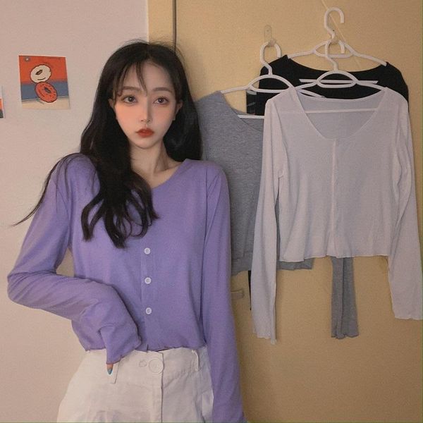women's t-shirt clothing korean high waist crop solid single-breasted o-neck long sleeve t-shirts spring autumn casual loose tee, White
women's t-shirt clothing korean high waist crop solid single-breasted o-neck long sleeve t-shirts spring autumn casual loose tee, White