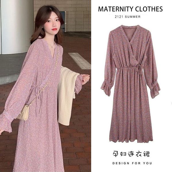 2021 maternity spring dress pink long flare sleeve cross v-neck drawstring waist pregnant woman chiffon dress floral maxi, White
2021 maternity spring dress pink long flare sleeve cross v-neck drawstring waist pregnant woman chiffon dress floral maxi, White