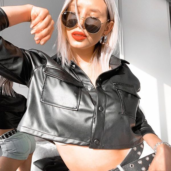 women basic long sleeve leather jacket 2021 autumn streetwear black women cropped jacket y2k gothic vintage 90s outfits, Black;brown
women basic long sleeve leather jacket 2021 autumn streetwear black women cropped jacket y2k gothic vintage 90s outfits, Black;brown