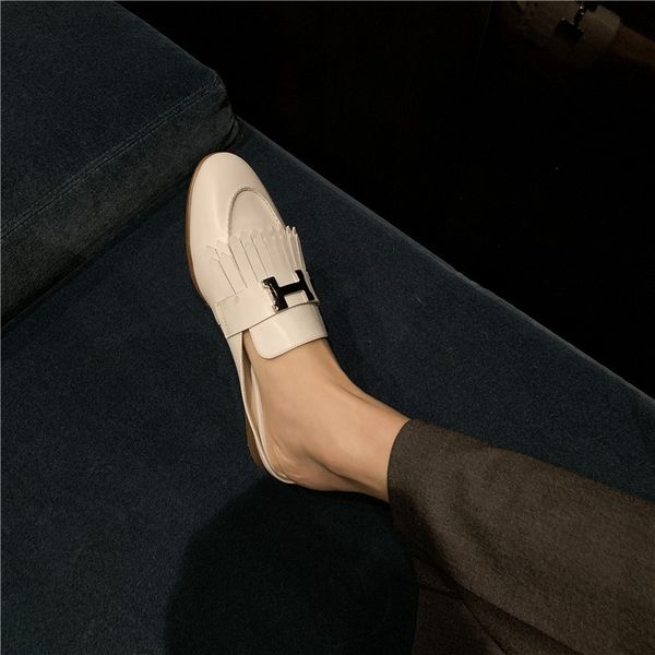 h family tassel ~ flat bottomed baotou half slippers women's summer fashion wear cowhide round head single shoes, Black
h family tassel ~ flat bottomed baotou half slippers women's summer fashion wear cowhide round head single shoes, Black