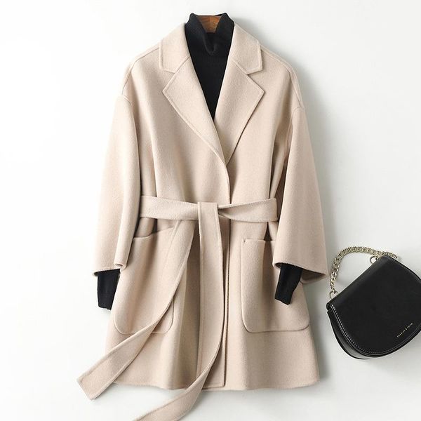 women's wool & blends 2021 autumn and winter double-sided cashmere coat medium long small slim woolen, Black
women's wool & blends 2021 autumn and winter double-sided cashmere coat medium long small slim woolen, Black