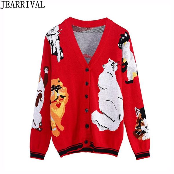 women's sweaters 2021 fashion runway designer cats print cardigan women single breasted knitted sweater long sleeve v-neck female cardi, White;black
women's sweaters 2021 fashion runway designer cats print cardigan women single breasted knitted sweater long sleeve v-neck female cardi, White;black