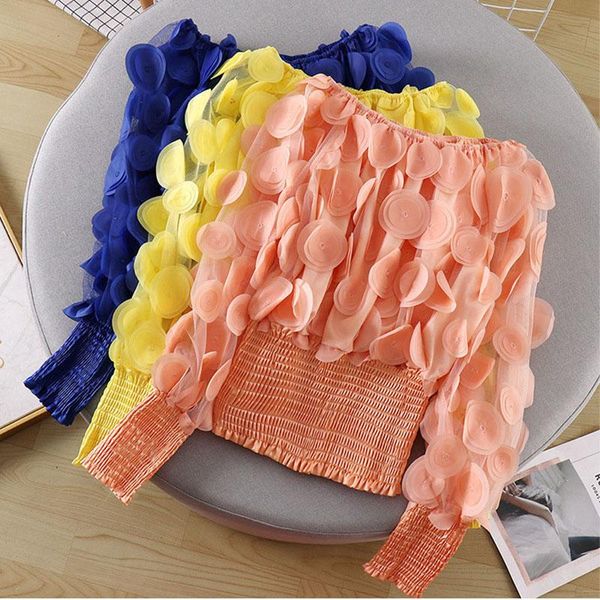 women's blouses & shirts 2021 fashion slash neck women cropped shirt elegant puff long sleeve 3d flower mesh chiffon blouse streetwear, White
women's blouses & shirts 2021 fashion slash neck women cropped shirt elegant puff long sleeve 3d flower mesh chiffon blouse streetwear, White